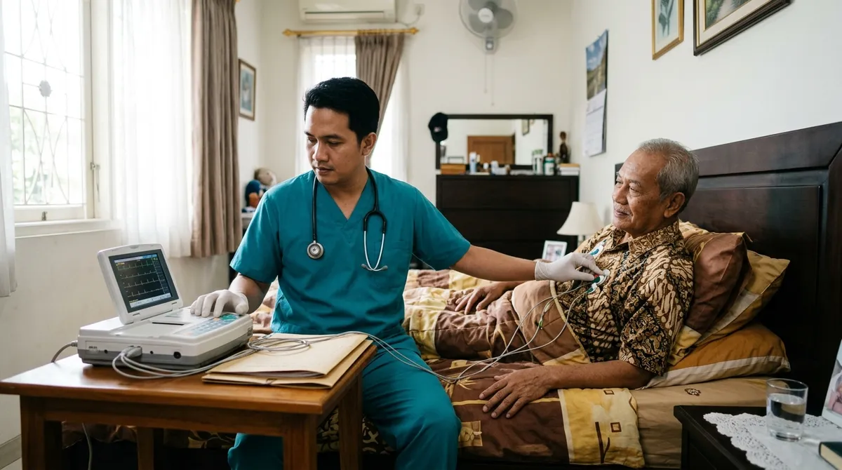 Prosedur Rekam Jantung EKG di Rumah tindakan rekam jantung ekg di rumah oleh perawat profesional dengan alat portabel
