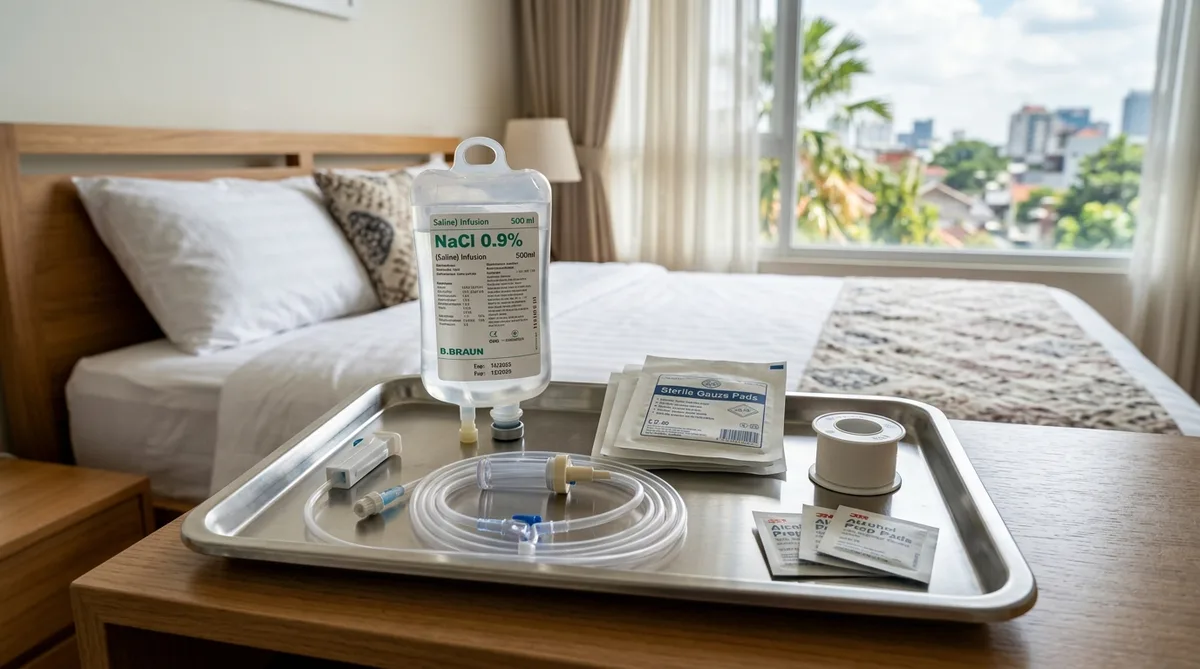 Set peralatan infus steril cairan NaCl dan perlengkapan home care