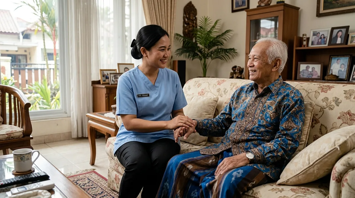 Pendampingan Caregiver Lansia Jakarta Pendamping lansia (caregiver) profesional mendampingi orang tua di rumah Jakarta