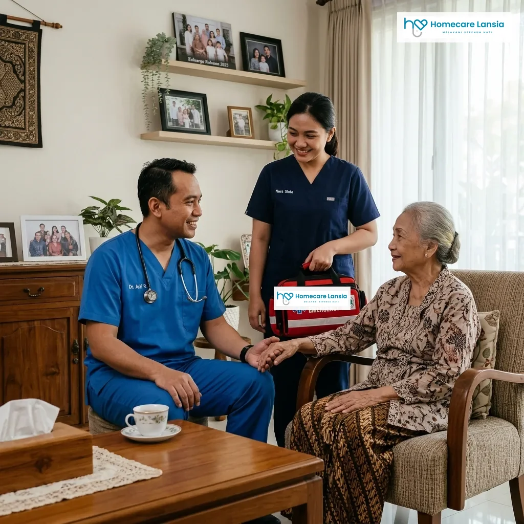 Dokter Panggilan Ke Rumah Jakarta dokter panggilan ke rumah profesional sedang berdiskusi dengan pasien lansia di jakarta