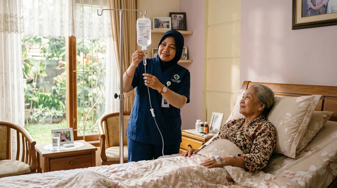 Tindakan pemasangan dan pemantauan infus medis lansia di rumah
