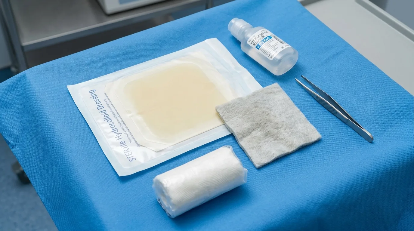 Peralatan balutan steril modern dressing hydrocolloid dan larutan saline untuk perawatan luka dekubitus